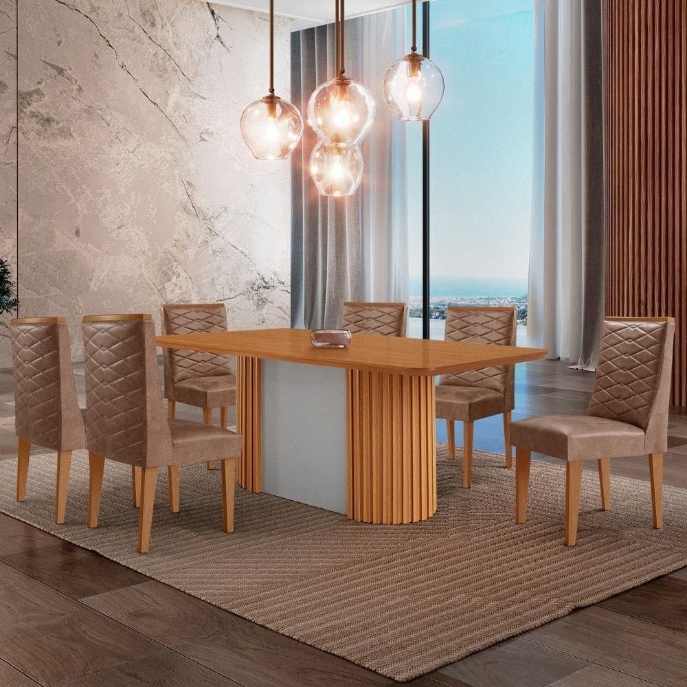 Mesa De Jantar Aspen 180cm Tampo Mdf Laminado 6 Cadeiras Safira Tork / /off White
