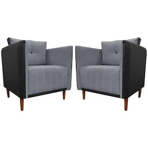 Kit 2 Poltronas Decorativa Para Sala Recepção Consultório Aviv Luxo Corino E Linho