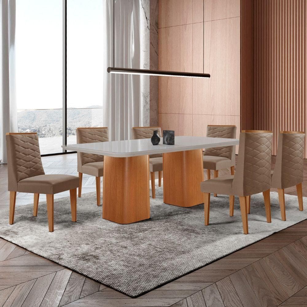 Mesa De Jantar Eloise Tampo Mdf 6 Cadeiras Capuccino/nat/off