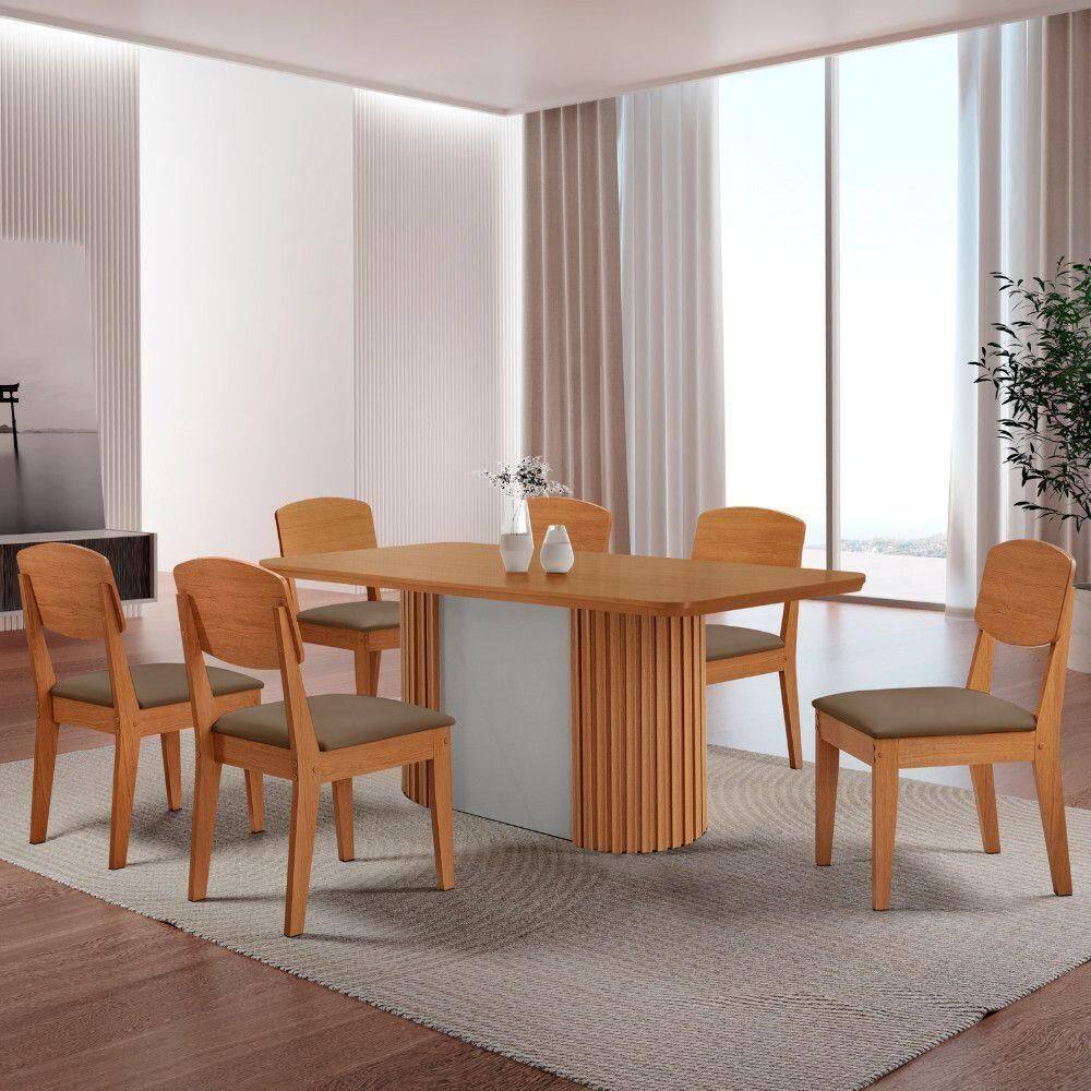 Mesa De Jantar Aspen 180cm Tampo Mdf Laminado Veludo Capuccino//off White