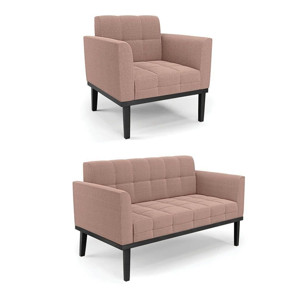 Namoradeira E Poltrona Base Madeira Fixa Pto Elisa Bouclê D03 - D?rossi Cor Rose