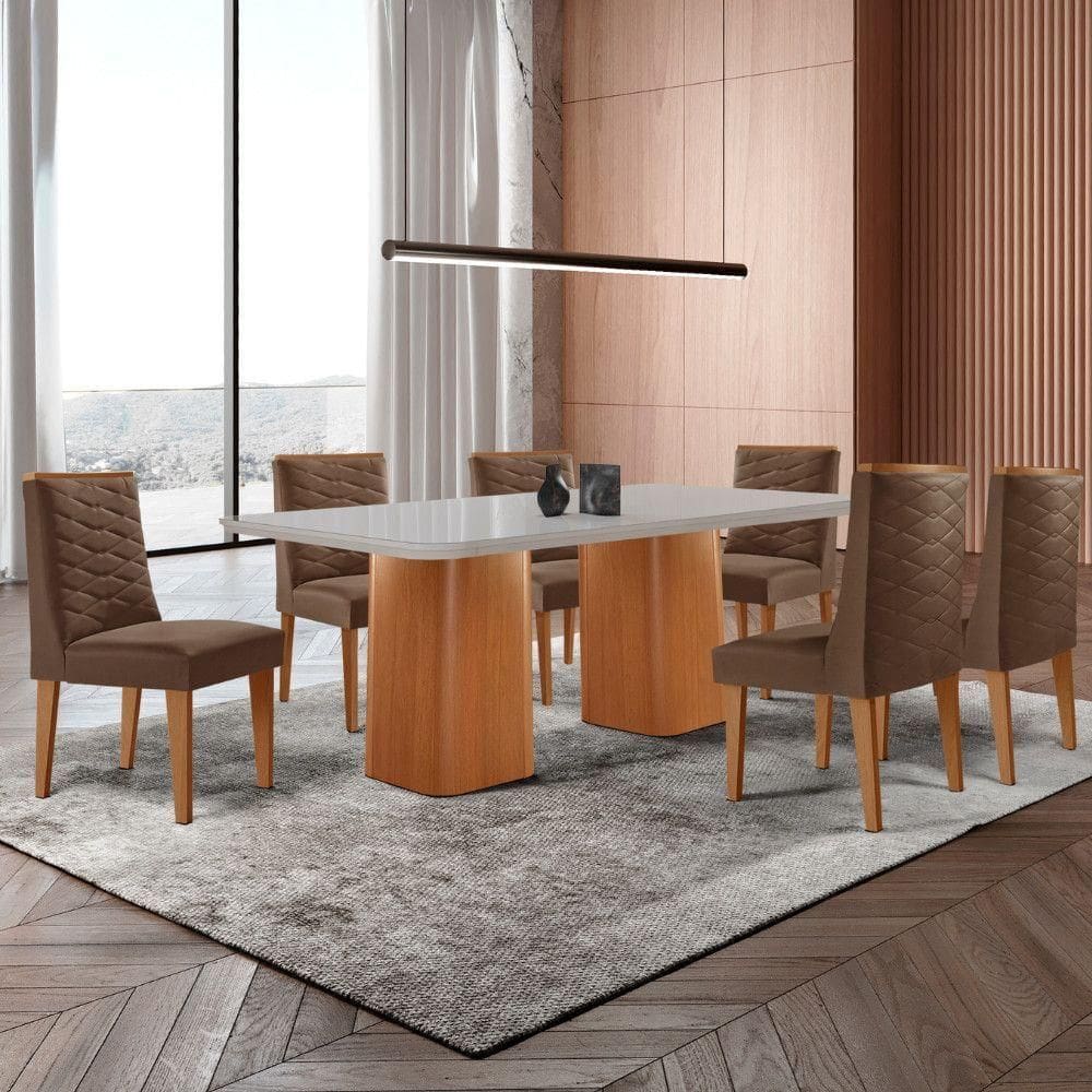 Mesa De Jantar Eloise 180cm Tampo Mdf 6 Cadeiras.