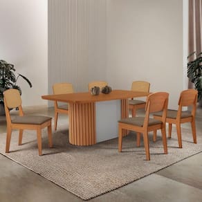 Mesa De Jantar Aspen 180cm Tampo Mdf Laminado Copper Premium Veludo Capuccino//off White