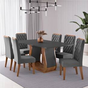 Conjunto De Sala De Jantar Mesa Veneto 1,60m 6 Cadeiras Bele Veludo Viero Madeirado / Cinza Madeirado / Cinza