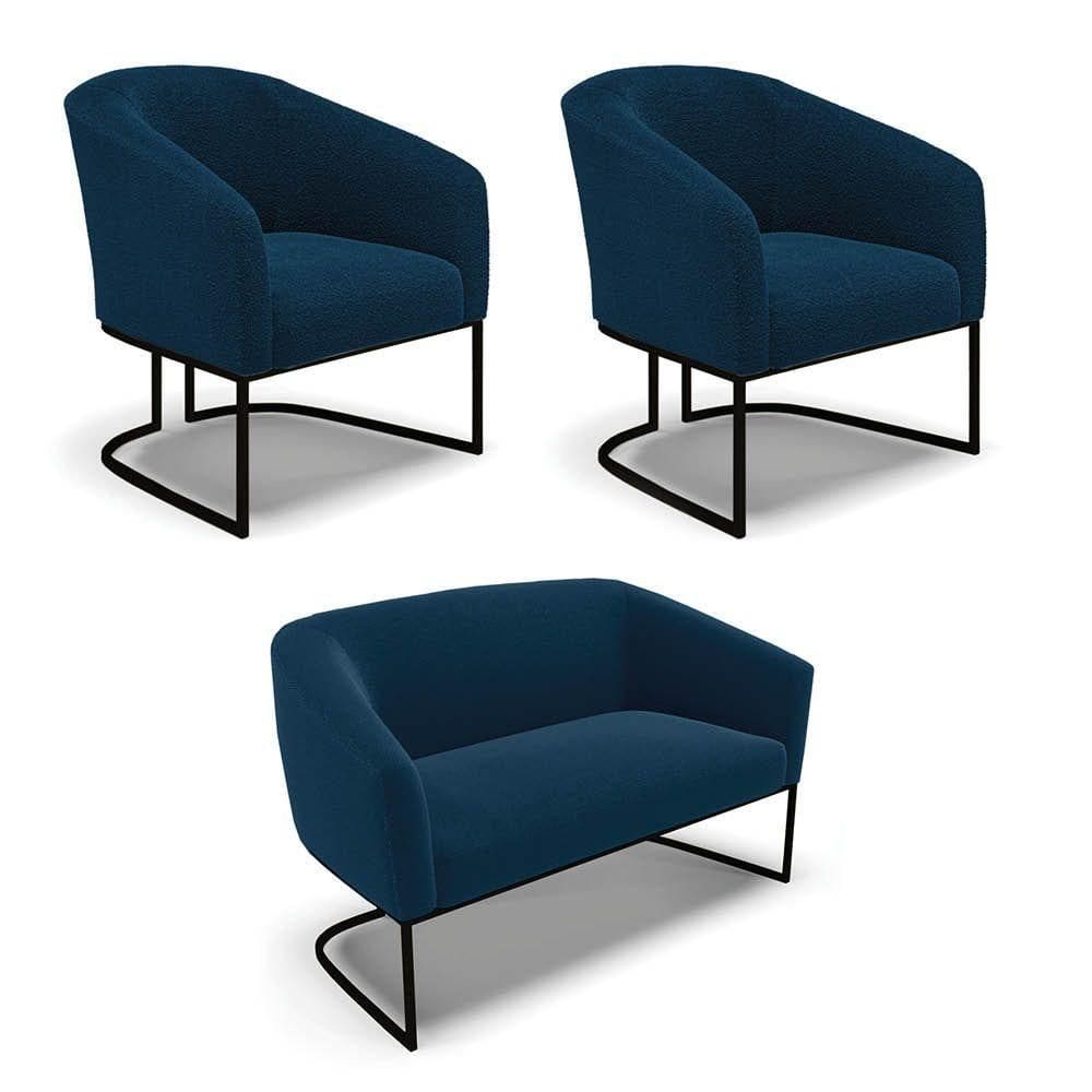 Namoradeira E 2 Poltronas Industrial Preto Stella Bouclê D03 - D`rossi Cor Azul