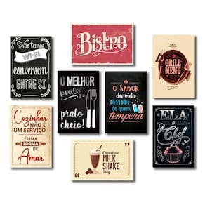 Kit Placas Decorativas Cozinha Frases Retrô Mdf -8 Placas