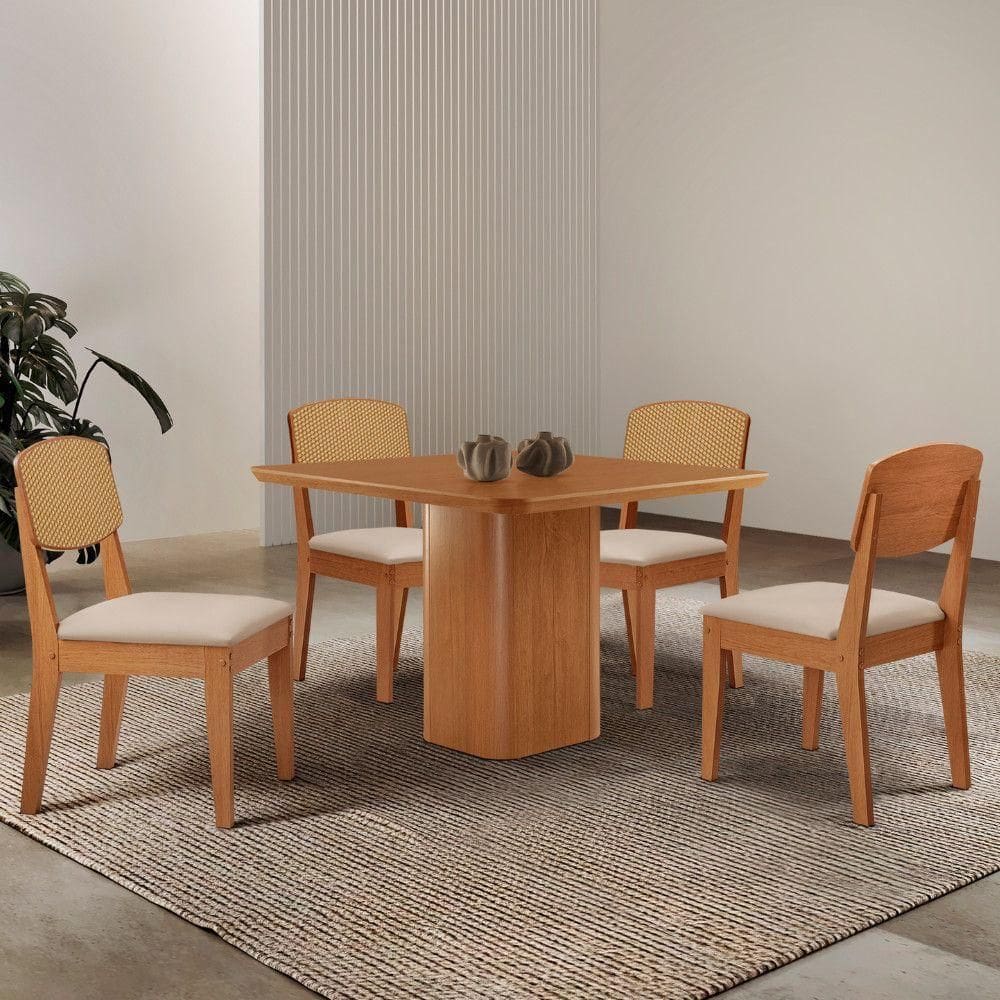 Mesa De Jantar Eloise 90 cm Tampo Mdf 4 Cadeiras Moderna