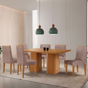 Mesa De Jantar Eloise 180 cm Tampo Mdf 6 Cadeiras Lisboa.