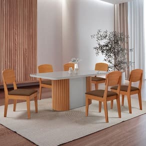 Mesa De Jantar Aspen 180cm Tampo Mdf Vidro 6 Cadeiras Copper Veludo Marrom/nat/off/serig. Off