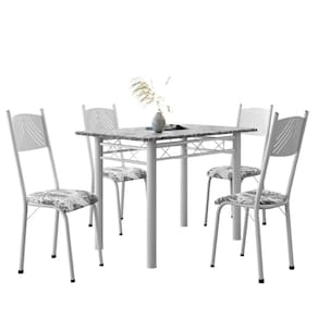 Conjunto De Mesa Sala De Jantar Sara Com 4 Cadeiras Tubular Granito 1,20m Artefamol Branco / Floral