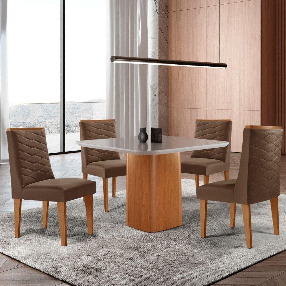 Mesa De Jantar Eloise 90cm 4 Cadeiras Moderna Veludo Marrom