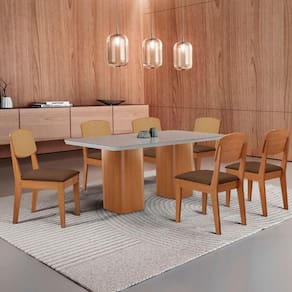 Mesa De Jantar Eloise 180cm Tampo Mdf 6 Cadeiras Moderna Off