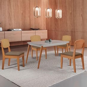 Mesa De Jantar Copper 120cm Tampo Mdf Vidro 4 Cadeiras Veludo Capuccino/off/nat/serig Off