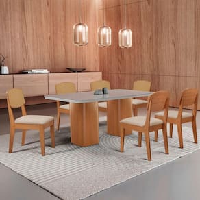 Mesa De Jantar Eloise 180cm Tampo Mdf 6 Cadeiras Moderna Veludo Creme /nat/off/serig. Off