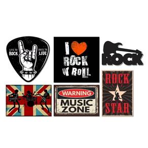 Kit 6 Placas Decorativas Música Rock Frases