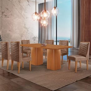 Mesa De Jantar Eloise 180 cm Tampo Mdf 6 Cadeiras Moderna