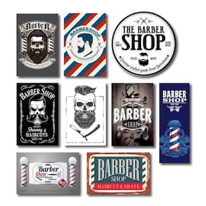 Kit Placas Decorativas Barbearia Barber Shop Vintage Mdf - 9 Placas