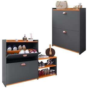 Kit Sapateira Milano Closet Prateleira Organizadora Calçados Banquinho Hall Entrada Gaveta Basculante Cinza/Cinamomo - Lojas RPM