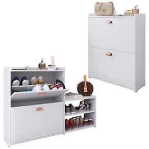 Kit Sapateira Milano Closet Prateleira Organizadora Calçados Banquinho Hall Entrada Gaveta Basculante Branco - Lojas RPM