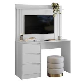 Mesa Escrivaninha 3 Gavetas Painel TV 40 Pol Doble Branco - Albatroz