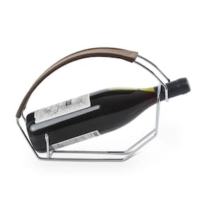 Suporte Para Vinho Firenze em Aço com Acabamento Em Couro