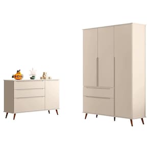 Jogo de Quarto Infantil Retrô Melinda Guarda Roupa e Cômoda com Porta - Phoenix Baby