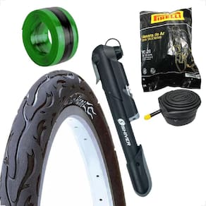 Pneu Bicicleta Kenda Flame Balão Aro 26 x 2.125 Liso Camara Pirelli Bombinha Portatil fita antifuro