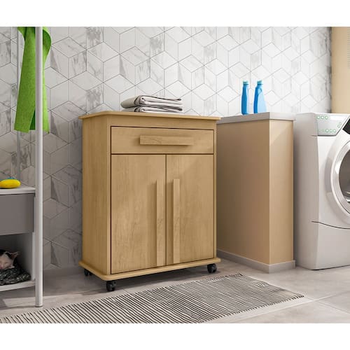 imagem-Armário Balcão Multiuso 2 Portas 1 Gaveta com Rodízios Chile Cinamomo - Marrom