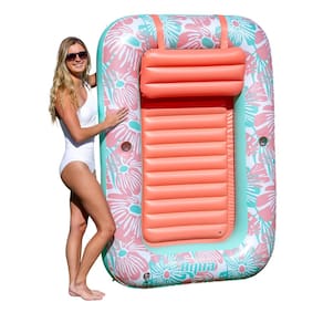Espreguiçadeira de bronzeamento inflável Aqua Large com porta-copos rosa
