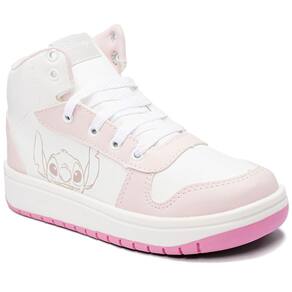 Tênis Infantil Disney Stitch Recortes Cano Alto Menina - Branco e Rosa