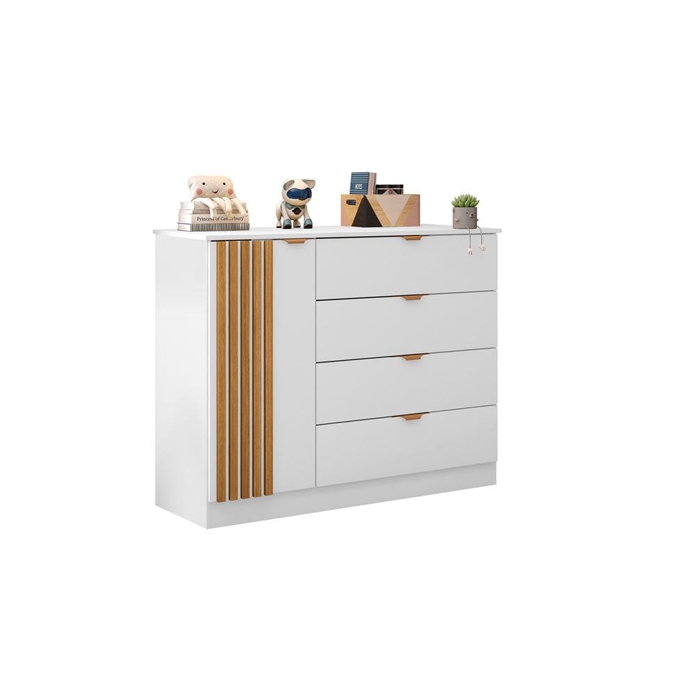 Cômoda Sapateira 3 Gavetas 1 Porta Organizadora Infantil Ayla BRANCO - Phoenix Baby