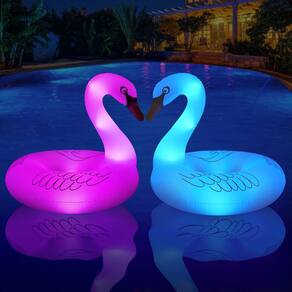 Piscina inflável de cisnes flutua FlyfreeU alimentada por energia solar com luzes