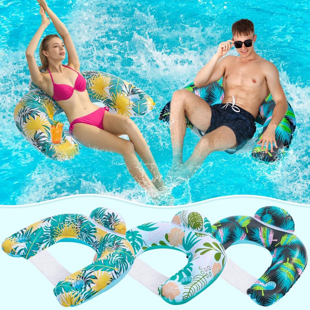 Pacote de 3 flutuadores de piscina OKSUWATER para adultos com porta-copos