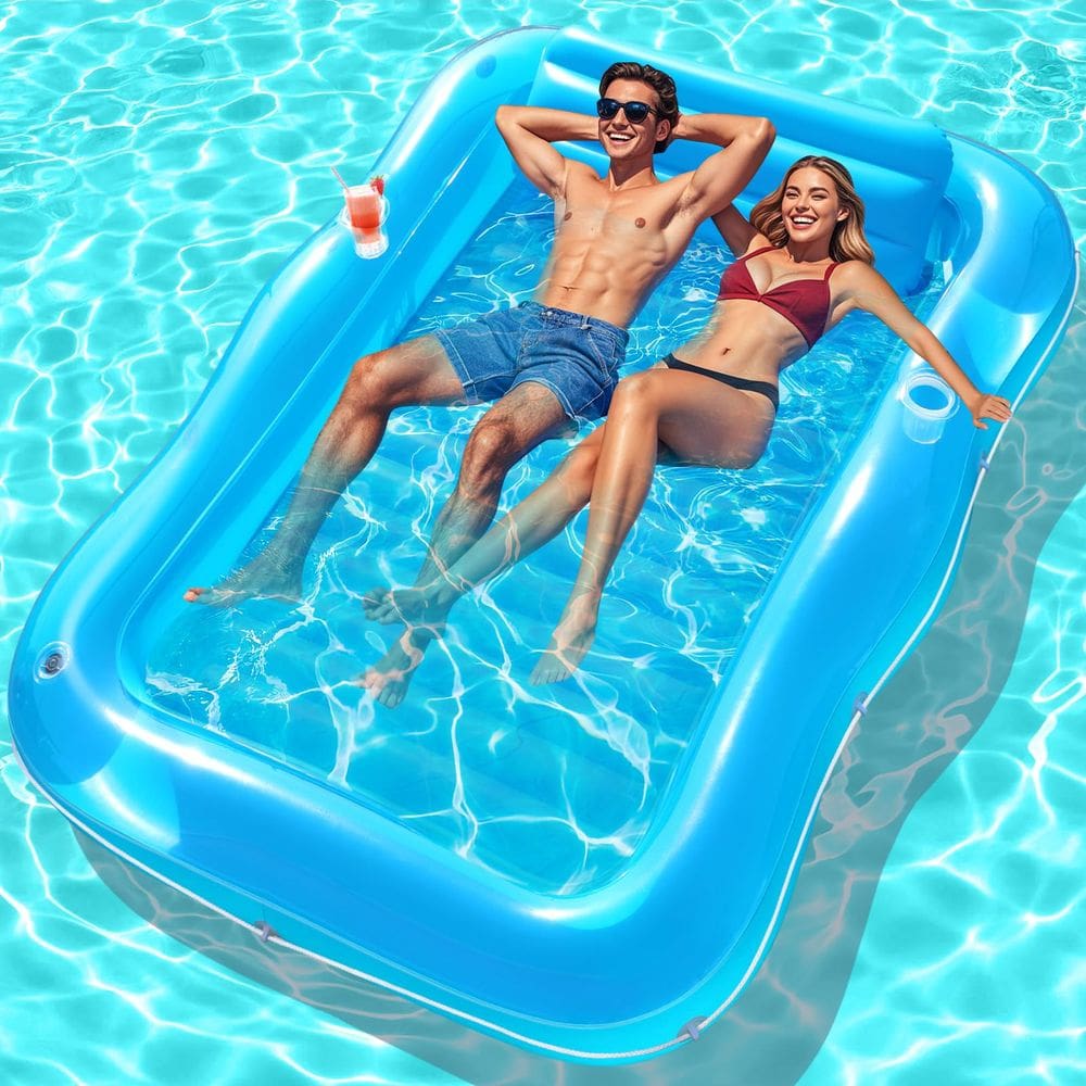 Piscina de bronzeamento inflável Junbig para 2 pessoas com travesseiro 205x152cm