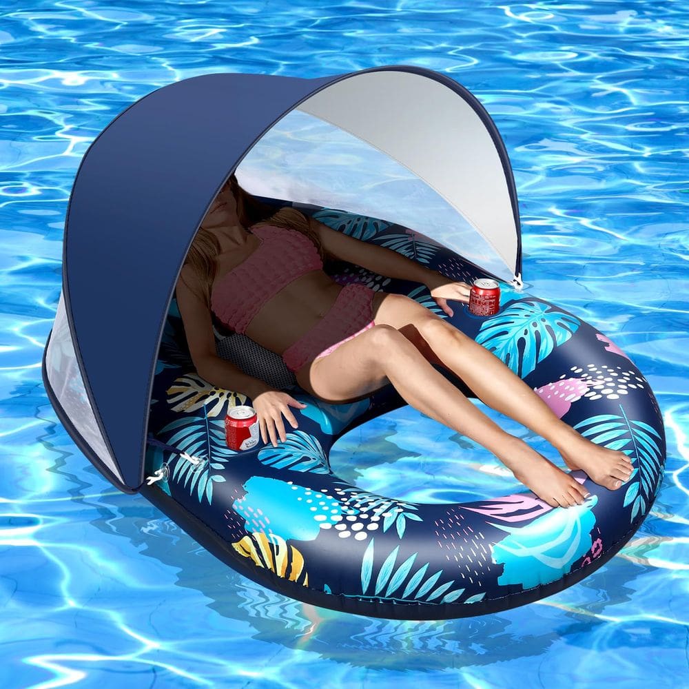 Alupssuc para piscina inflável com dossel UPF50+ e 2 porta-copos