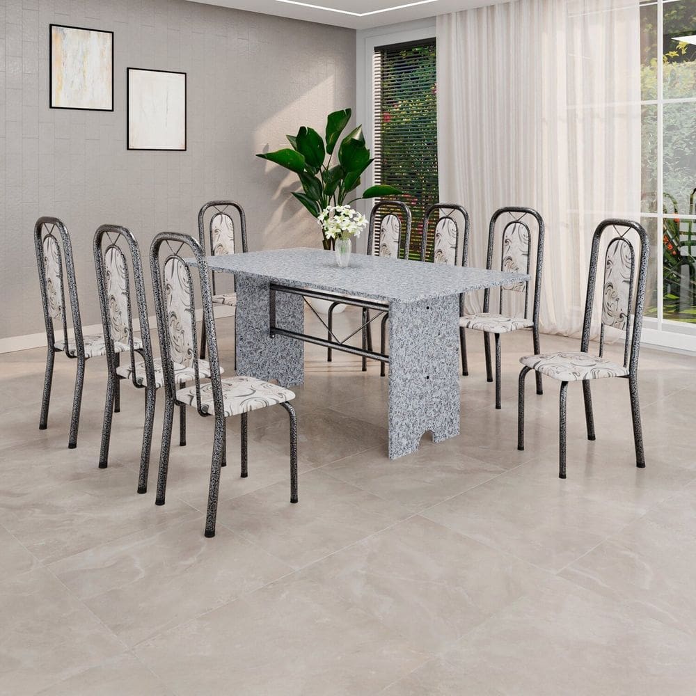 Conjunto para Sala de Jantar com 8 Cadeiras Lara Arabesco / Prata
