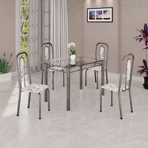 Conjunto de Sala de Jantar com 4 Cadeiras Lívia Arabesco/ Prata