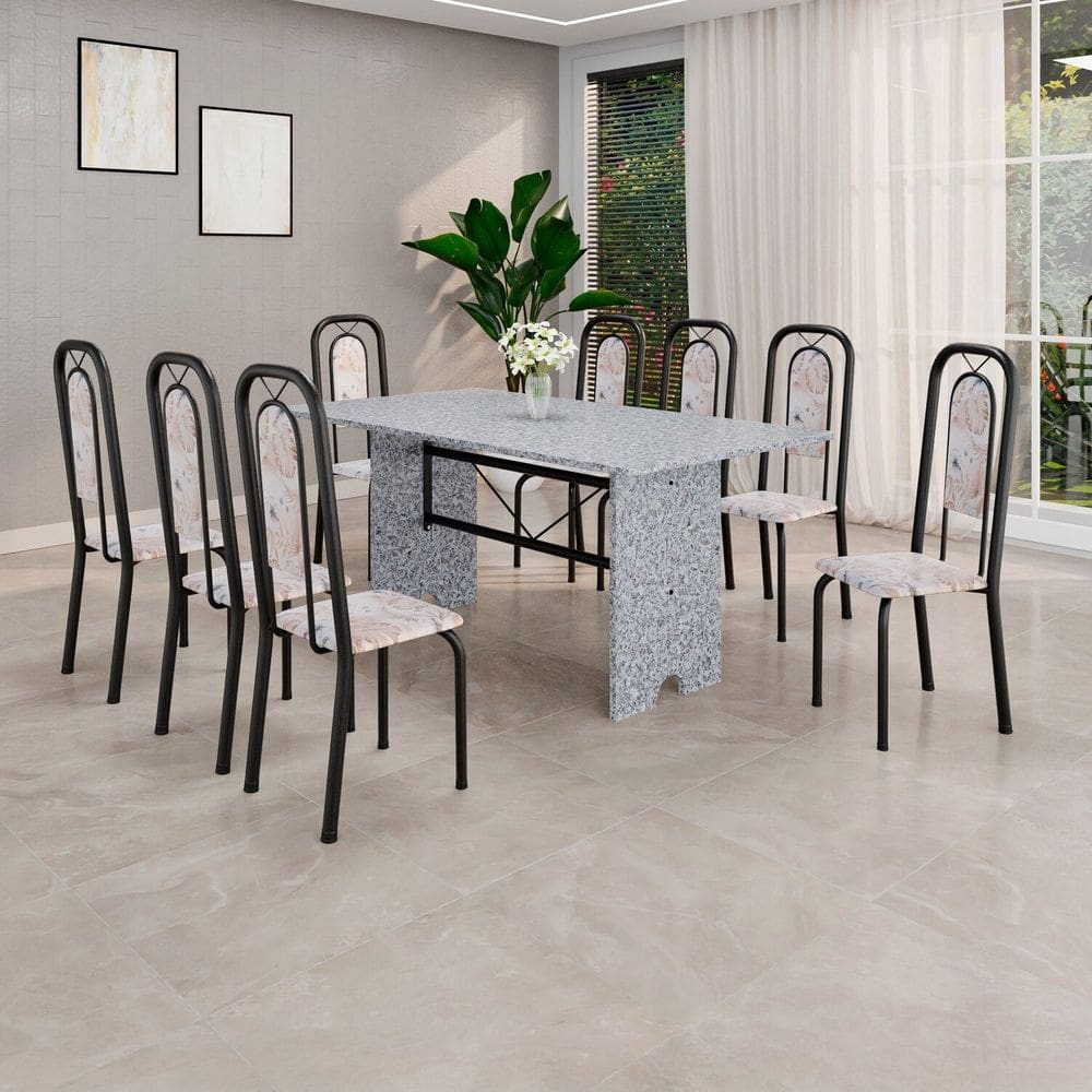 Conjunto Sala de Jantar 8 Cadeiras Lara Bege / Preto