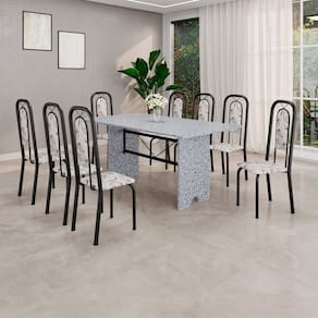 Conjunto de Mesa com 8 Cadeiras para Sala de Jantar Lara Preto/Cinza