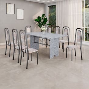 Conjunto de Mesa com 8 Cadeiras para Sala de Jantar Lara Bege/Prata