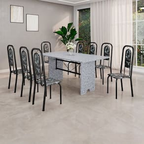 Conjunto de Mesa com 8 Cadeiras para Sala de Jantar Lara Preto/Cinza