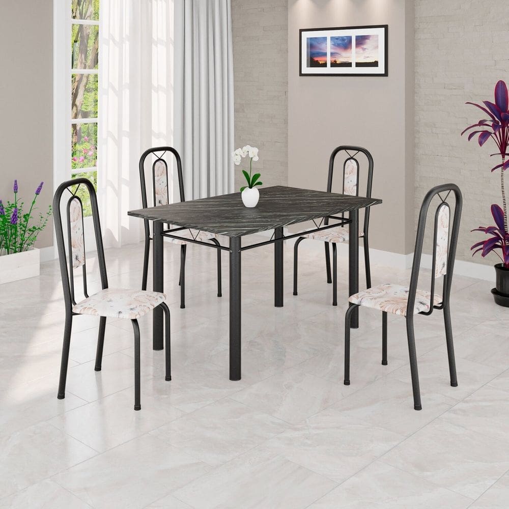Conjunto Sala de Jantar com 4 Cadeiras Lívia Bege / Preto