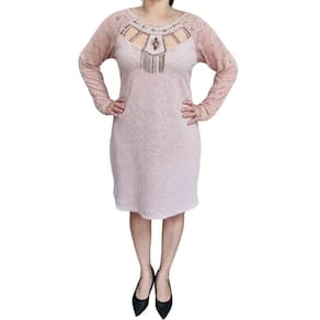 Vestido Festa CKM Rendas e Pedrarias ML Rosê Plus Size
