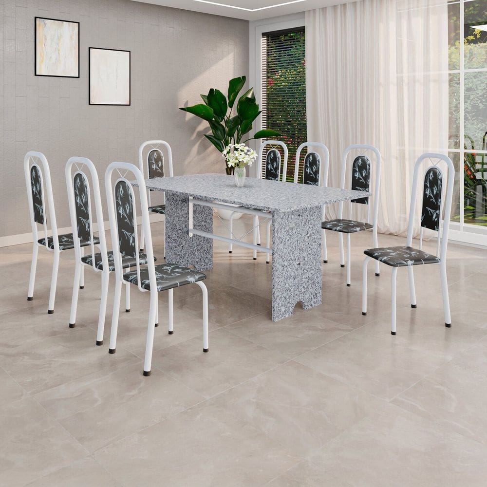 Conjunto para Sala de Jantar com 8 Cadeiras Lara Preto / Branco / Cinza