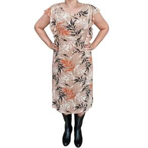 Vestido Biografia MC Estampado Plus Size Bege