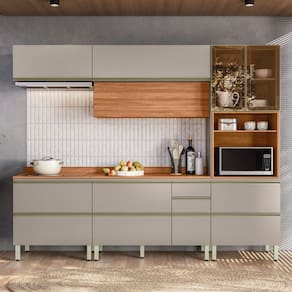 Cozinha Completa Proença 7 Portas 7 Gavetas com Vidro Dp2705mf Nogueira/Nude Prime Tx - Demóbile