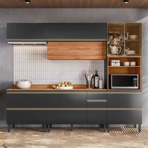 Cozinha Completa Proença 7 Portas 7 Gavetas com Vidro Dp2705mf Nogueira/Carbono Prime Tx - Demóbile