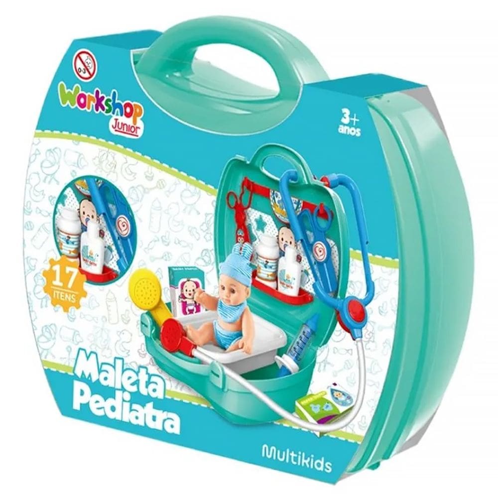Maleta Workshop Jr Pediatra Médico com 17 pçs Verde BR2321 - Multikids