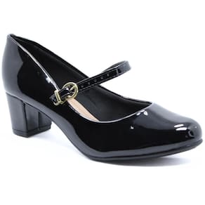 Scarpin Beira Rio Boneca Verniz Fivela Salto Bloco - Preto