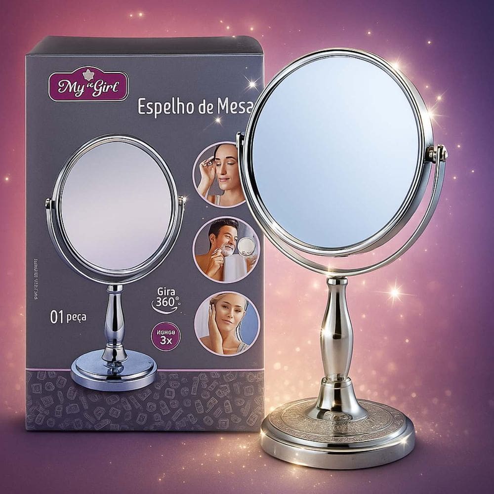 Espelho de Mesa My Girl Dupla Face Aumento Zoom 3x Giratório 360º 17cm - AFA0201